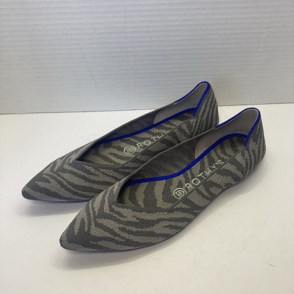 Rothy's Zebra Pattern Gray and Blue Loafers